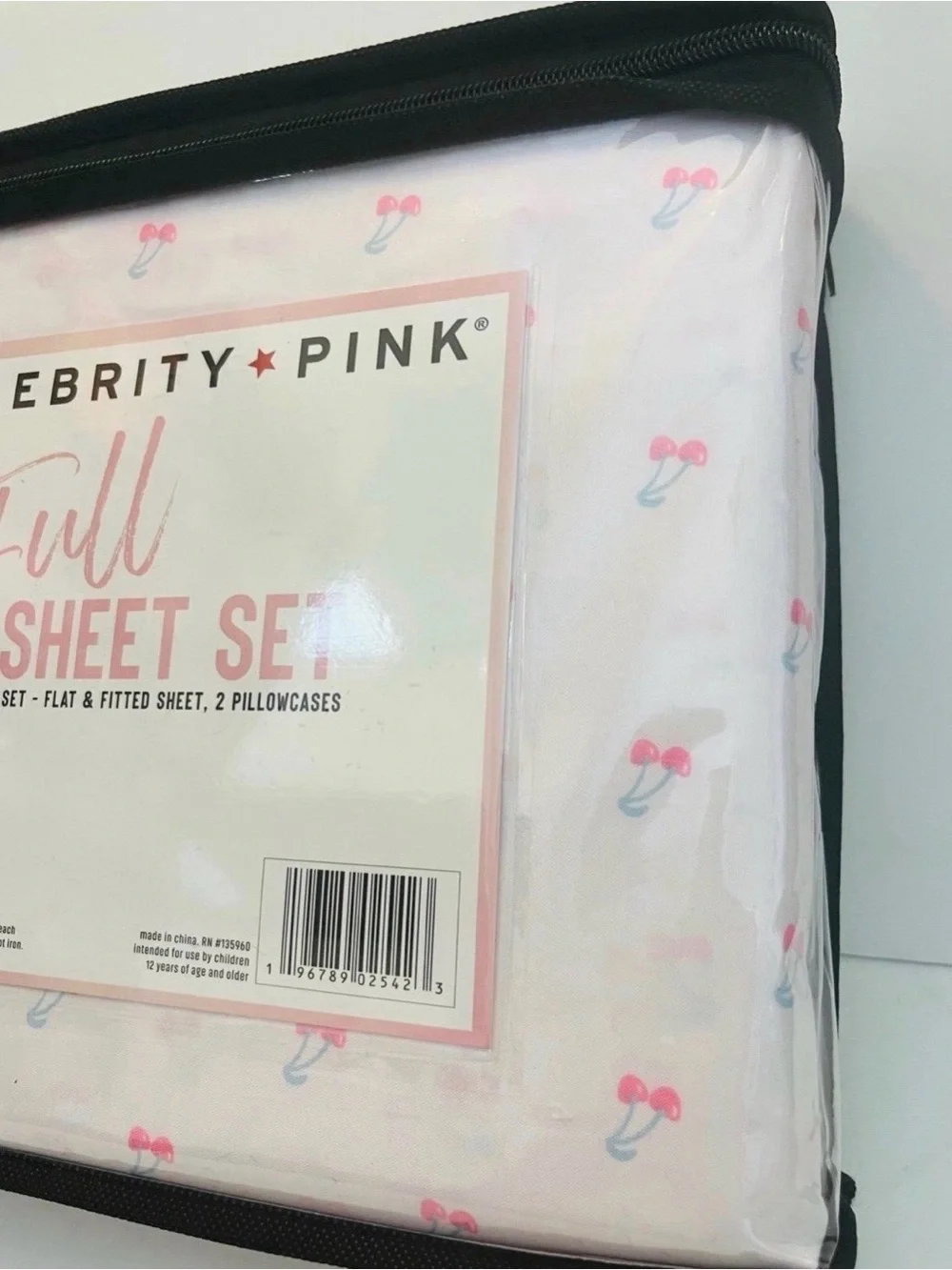 Celebrity Pink Full Size Sheet Set Soft Pink with Cherries